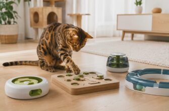 Бенгальская кошка играет с головоломкой