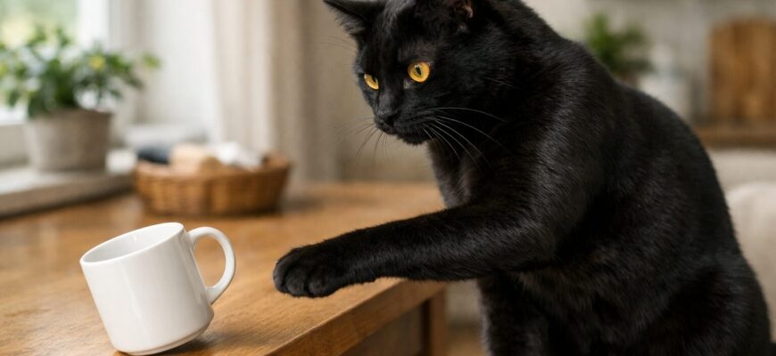 Черная кошка и белая кружка