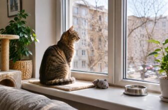 Кошка на подоконнике у окна