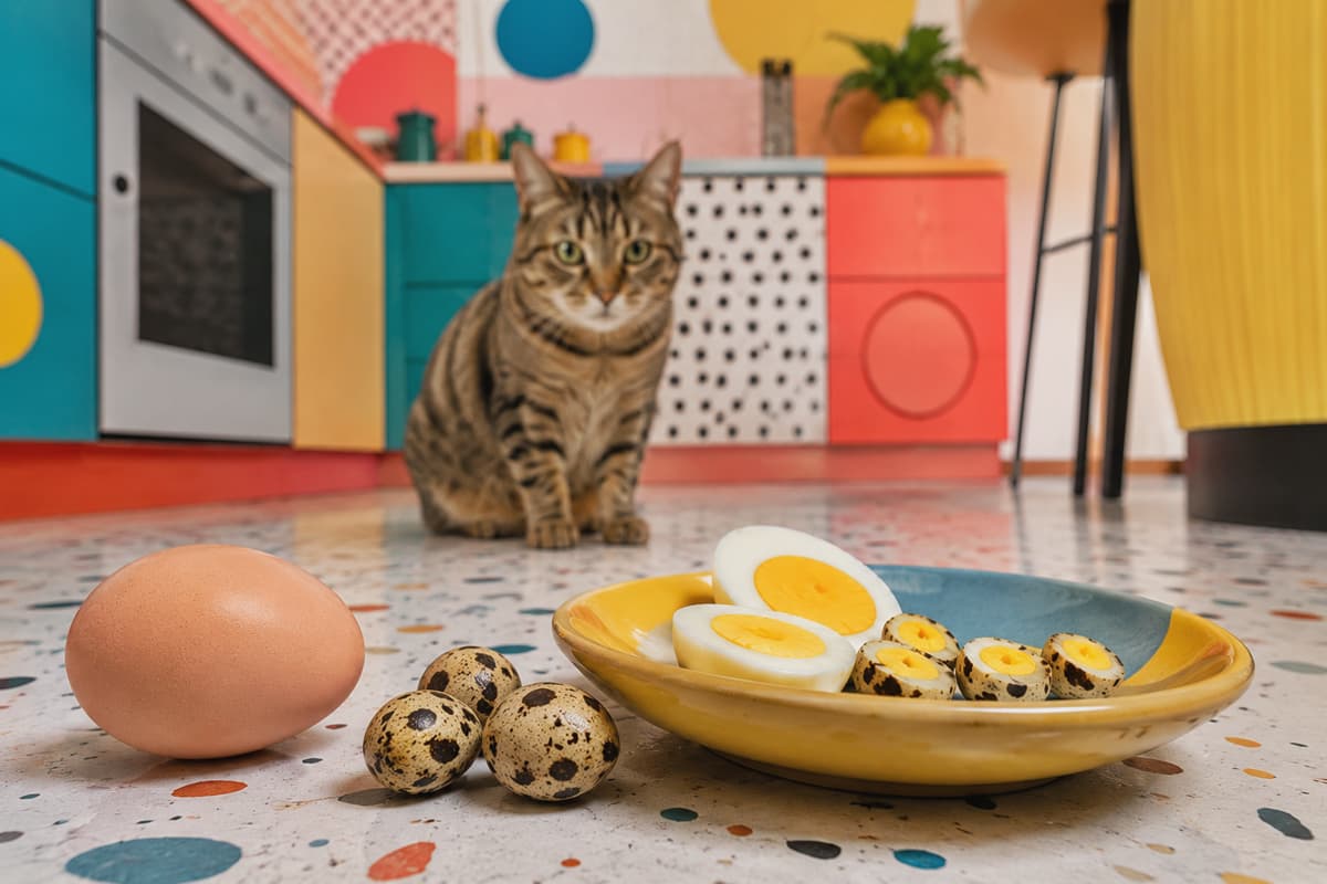 Кот, яйца и яркая кухня