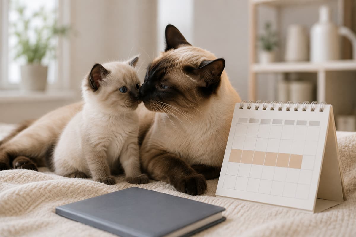 Сиамская кошка с котенком
