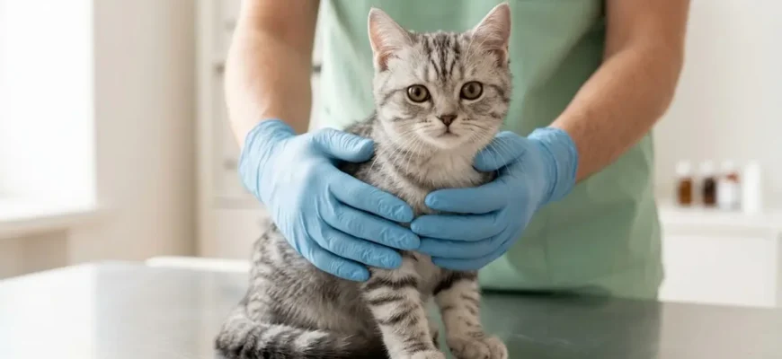 Котёнок на осмотре у ветеринара перед кастрацией